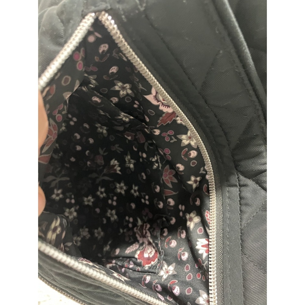 Vera Bradley Black Quilted Crossbody Bag Adjustable Strap Zipper Floral Lining - Picture 8 of 9